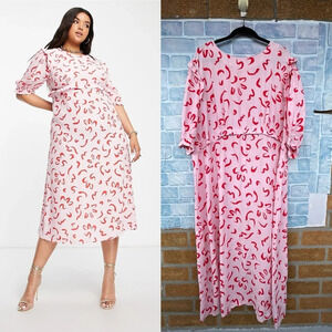 Nobody's Child Plus Felicia squiggle print dress in pink size 20